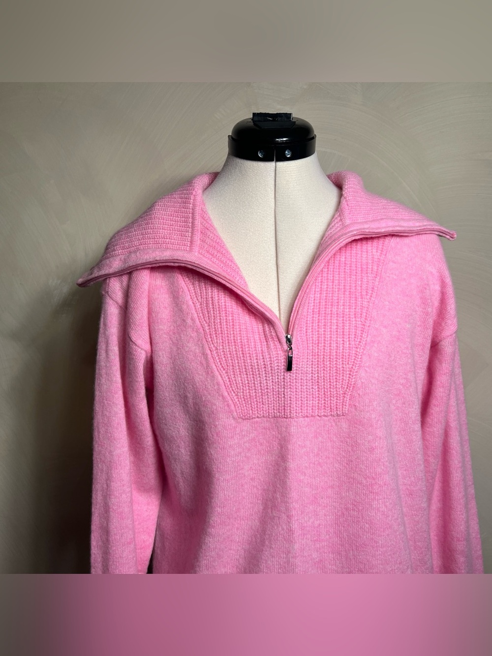 Charter Club Women Bubblegum Heather Pink 100% Cashmere Quarter-Zip Sweater|Sz:S - Picture 2 of 16